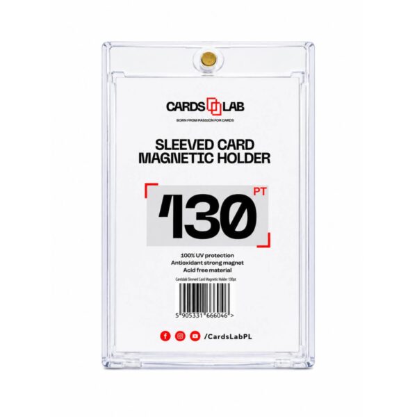 Cards Lab Sleeved Card Holder magnetyczny 130pt - widok etui wraz z informacjami Cards Lab Sleeved Card Holder magnetyczny 130pt z ochroną UV